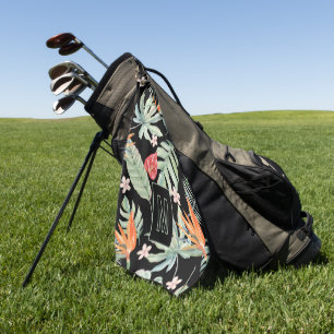 Toalla De Golf Fantasía de flor de los trópicos oscuros con monog