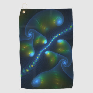 Toalla De Golf Fantasía Resumen Arte Fractal Verde Azul