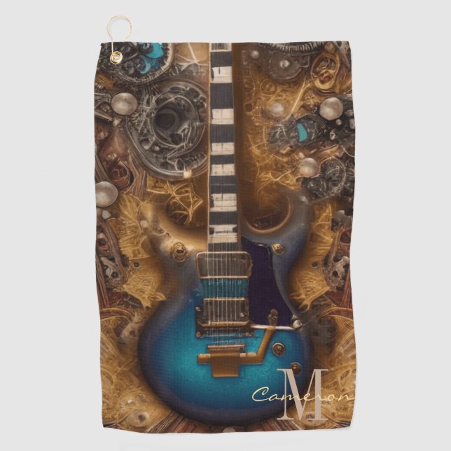 Toalla De Golf Fantasy Steampunk Vintage Blue Guitar (Anverso)