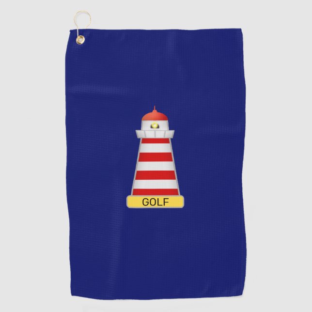 Toalla De Golf Faro y texto en azul marino (Anverso)