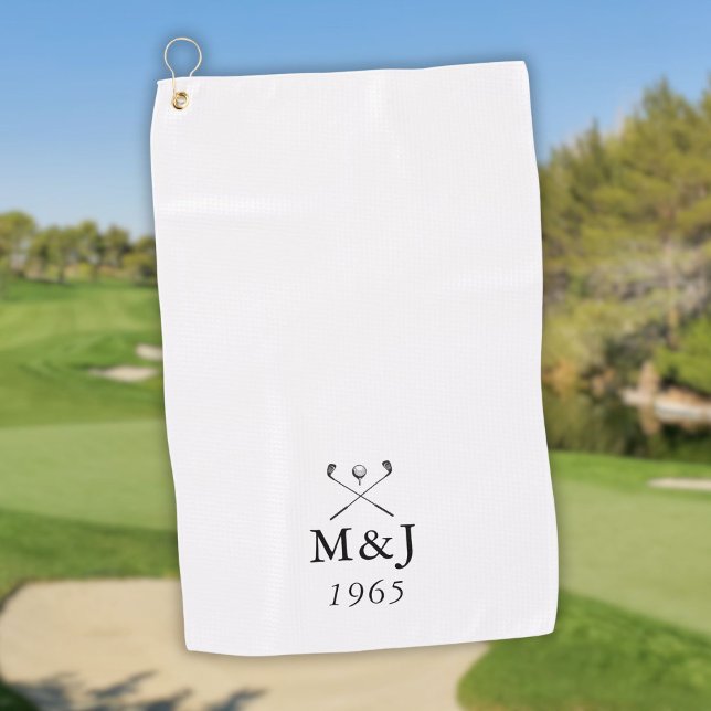 Toalla De Golf Fecha de aniversario del Boda de monograma persona (Personalized Monogram Wedding Anniversary Date Golf Towel)