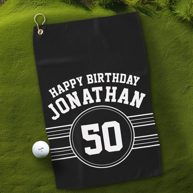 Toalla De Golf Felices bandas deportivas de cumpleaños con negro  (Personalized Golf Towel)