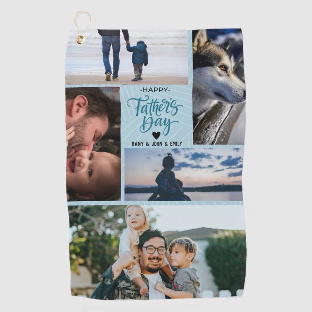 Toalla De Golf Felices nombres personalizados de Collage de fotos (Anverso)