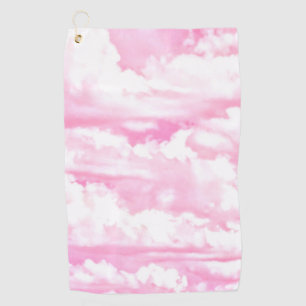 Toalla De Golf Felices nubes soleadas rosan el fondo de la fucsia