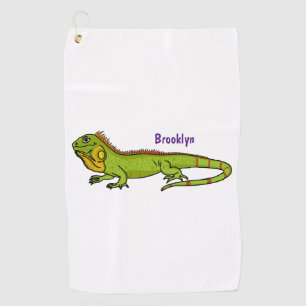 Toalla De Golf Feliz ilustracion personalizado de iguana verde