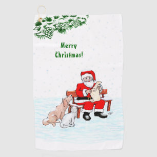 Toalla De Golf Feliz Navidad! Papá Noel con gato y perro