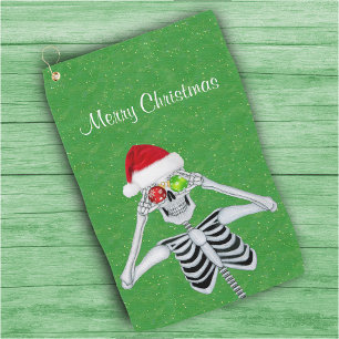 Toalla De Golf Feliz Navidad Skeleton Ornament Oyes Green Gold