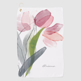 Toalla De Golf Femenino Rosado Floral Tulipanes Hojas Blanco