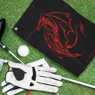 Toalla De Golf Fiero Dragón Tribal Rojo Silueta Fantasía