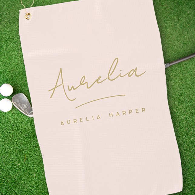 Toalla De Golf Firma de monograma de escritura dorada rosada mode (Subido por el creador)