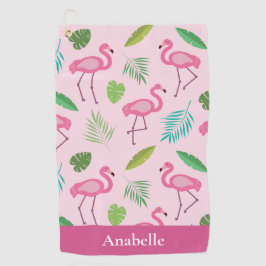 Toalla De Golf Flamenco rosa y hojas tropicales personalizadas  