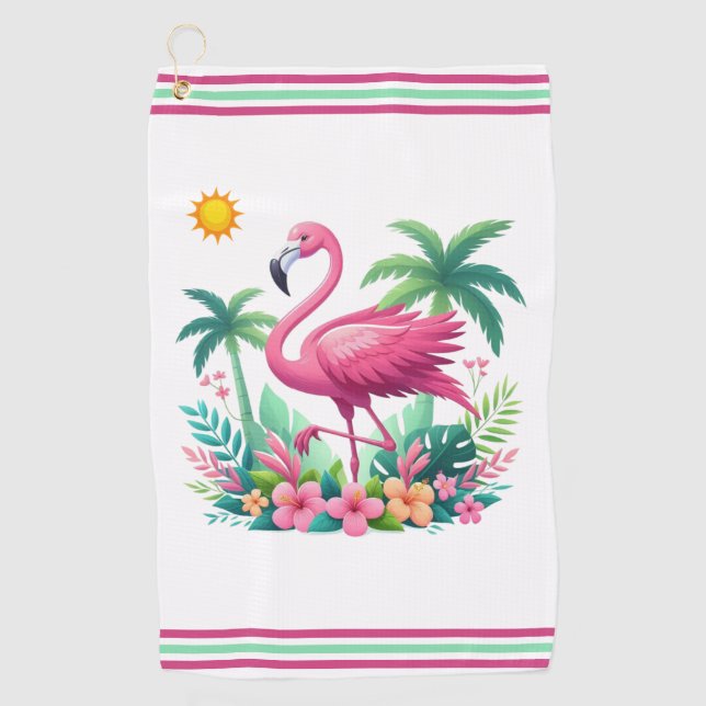 Toalla De Golf Flamingo rosa de Florida/Tropical (Anverso)