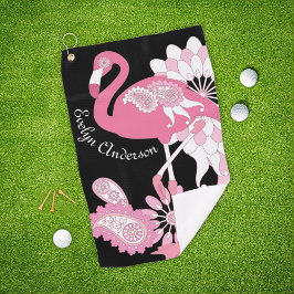 Toalla De Golf Flamingo rosa negro moderno personalizado