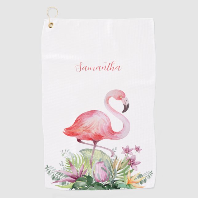 Toalla De Golf Flamingo rosa personalizado tropical (Anverso)