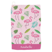 Flamingo rosa y hojas tropicales personalizadas