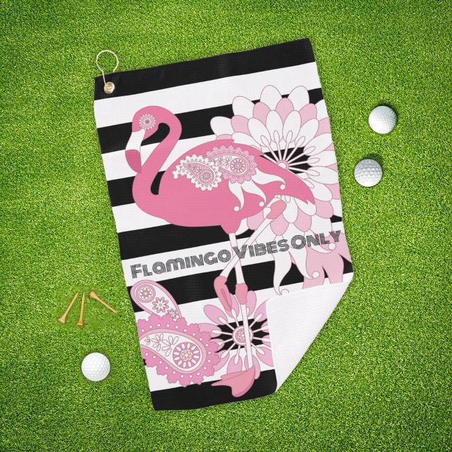 Toalla De Golf Flamingo Vibes solo franjas negras y blancas Flami (Subido por el creador)