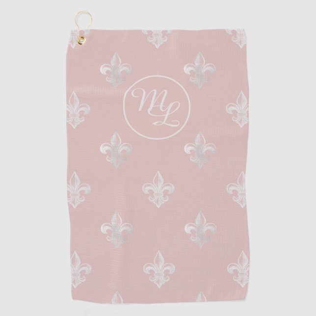 Toalla De Golf Fleur de Lis rosa Preppy personalizada (Anverso)