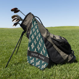 Toalla De Golf Flor de Lis, Beige sobre Verde, Real, Tu Nombre