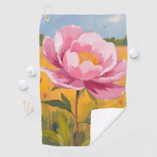 Toalla De Golf Flor de Peonía Campo de Flores Rosadas Acuarela