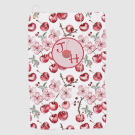 Toalla De Golf Flor y monograma de cerezo personalizados