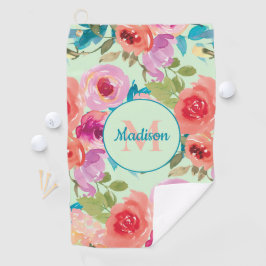 Toalla De Golf Floral acuarela rosa púrpura hojas de té verde men