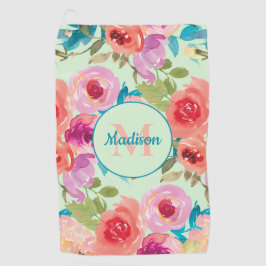 Toalla De Golf Floral acuarela rosa púrpura hojas de té verde men