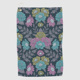 Toalla De Golf Floral azul oscuro, verde y púrpura