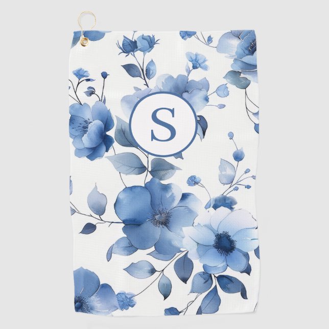 Toalla De Golf Floral azul personalizada (Anverso)