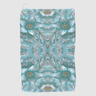 Toalla de golf floral blanca verde azulada