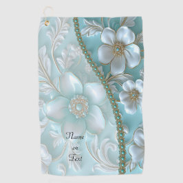 Toalla de golf floral blanca verde azulada