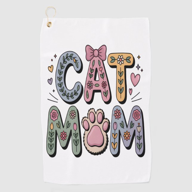 Toalla De Golf Floral Cat Mom con Paw Print (Anverso)