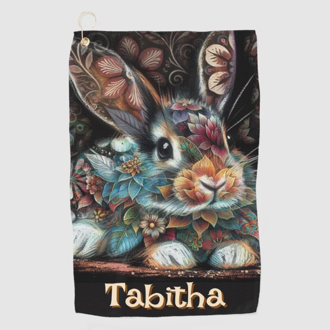 Toalla De Golf Floral de conejo de conejo chiflada caprichosa per (Anverso)