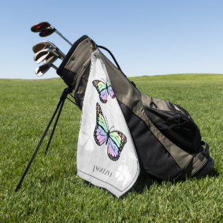Toalla de golf floral de mariposa arco iris