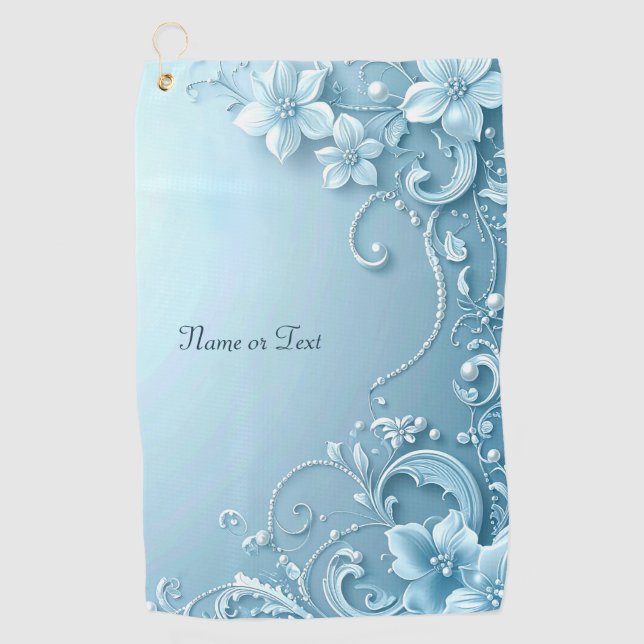 Toalla de golf floral decorativa azul (Anverso)