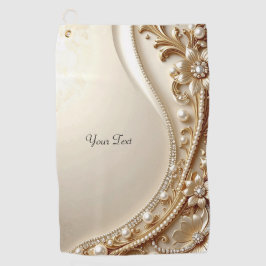 Toalla de Golf Floral Dorada Elegante y Ornamentad