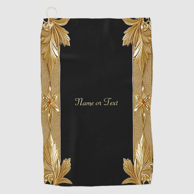 Toalla de golf floral Gold Black Ornate (Anverso)