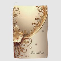 Toalla de golf floral ornamentada dorada