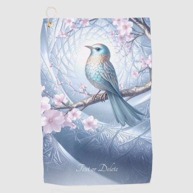 Toalla de golf floral pájaro azul (Anverso)