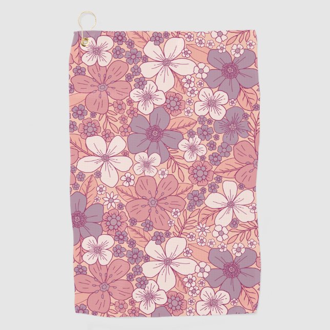 Toalla De Golf Floral rosa y morada pastel (Anverso)