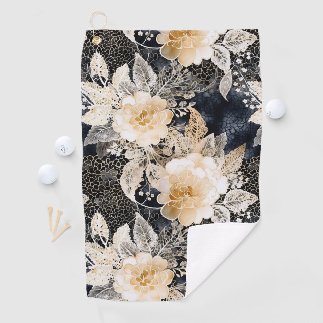 Toalla De Golf Floral salvaje de leopardo negro crema (In situ)