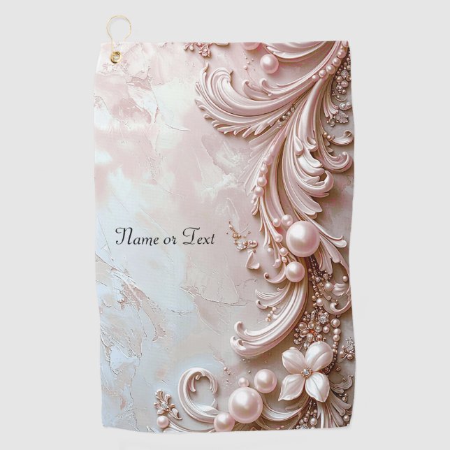 Toalla de golf floral y perla ornamentada rosa (Anverso)