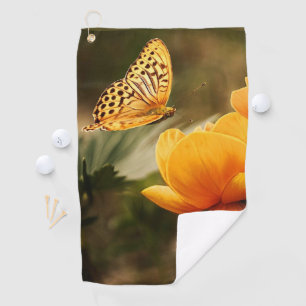 Toalla De Golf Flores amarillas profundas brillantes con mariposa