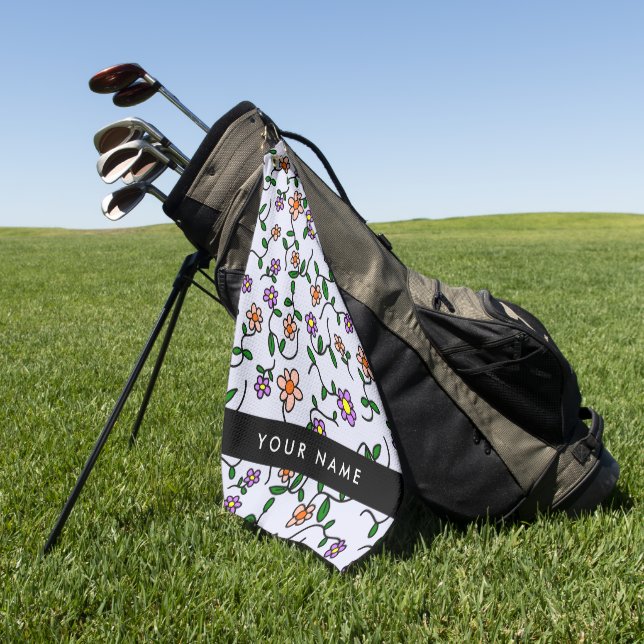 Toalla De Golf Flores Coloridas, Fondo Azul, Negro (Verde)