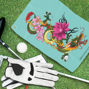 Toalla De Golf Flores de cerezo de Lotus en el Dragon Chino