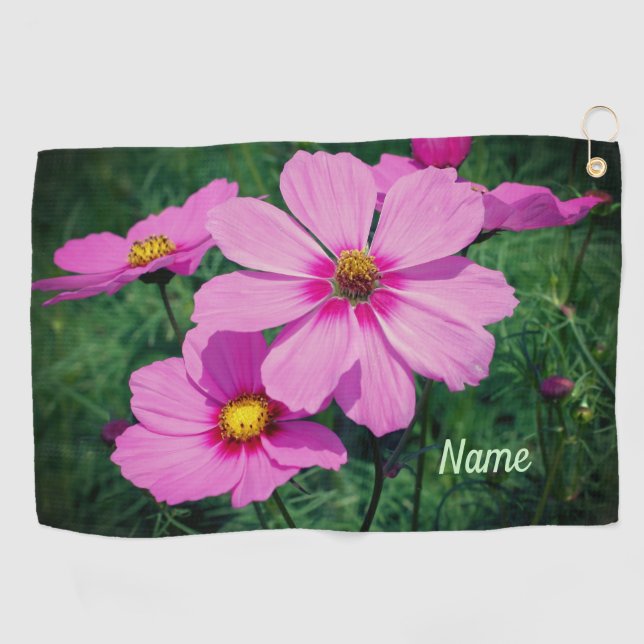 Toalla De Golf Flores de Cosmos Rosas Personalizadas  (Horizontal)
