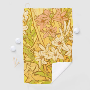 Toalla De Golf flores de lirio Art Nouveau de Alfonse Mucha