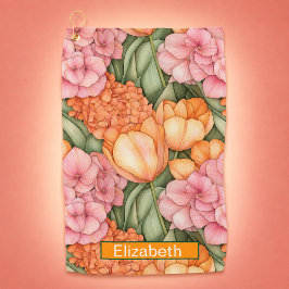 Toalla De Golf Flores de Tulipán Naranja y Rosa Personalizadas