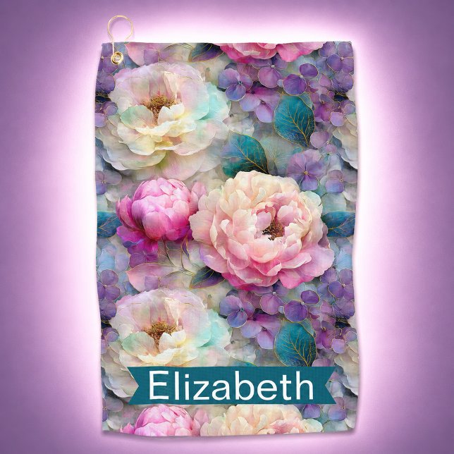 Toalla De Golf Flores Hermosas de Nacar Personalizadas (Pretty Mother Of Pearl Flower Patterned Personalized Golf Towel For Women)
