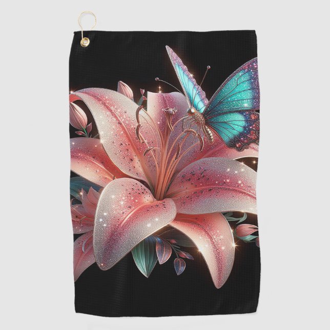Toalla De Golf Flores Lily y Mariposa (Anverso)