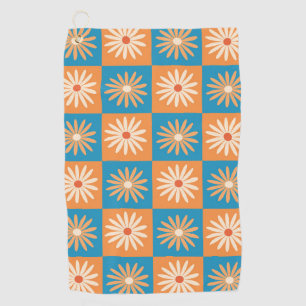 Toalla De Golf Flores Retro a Cuadros en Azul y Naranja 
